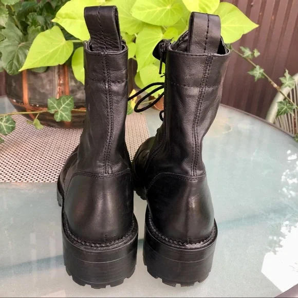 Zara Black Leather Combat Boots with Silver Studded Tongue - Picture 5 of 10